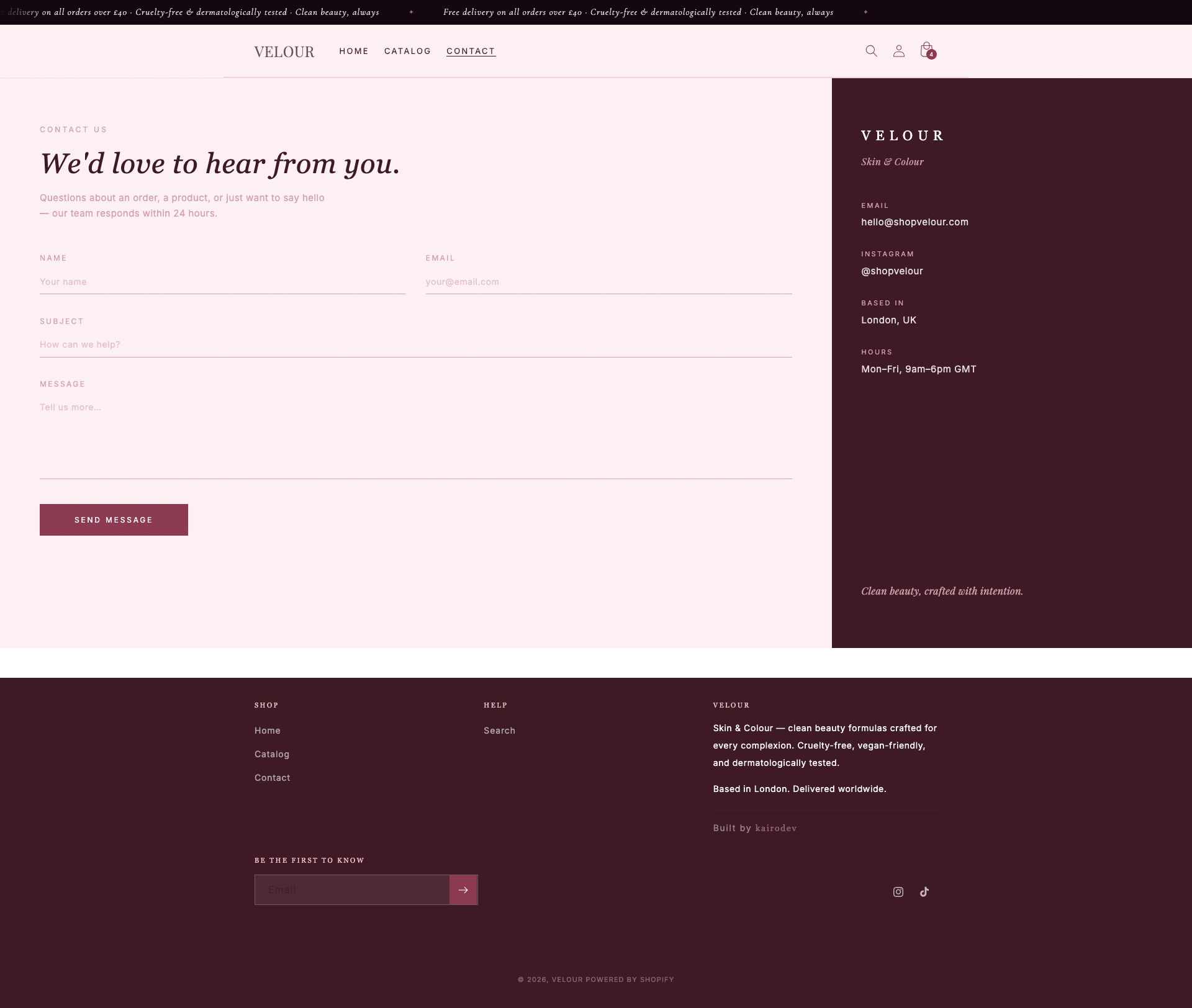 Velour contact page