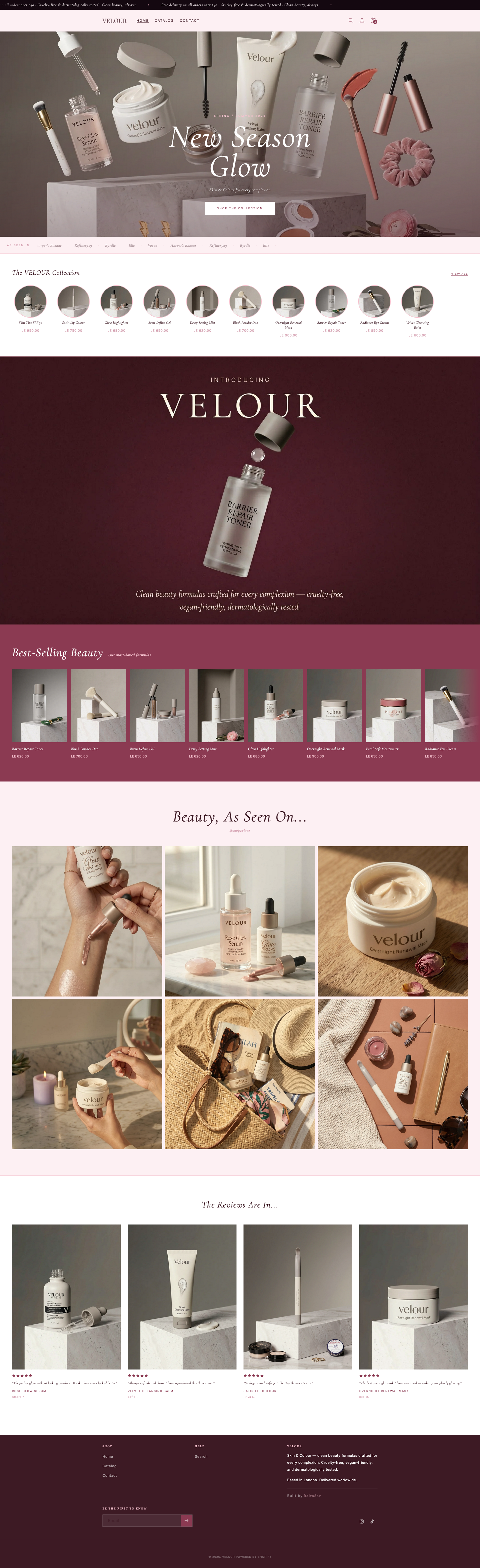 Velour Shopify storefront homepage