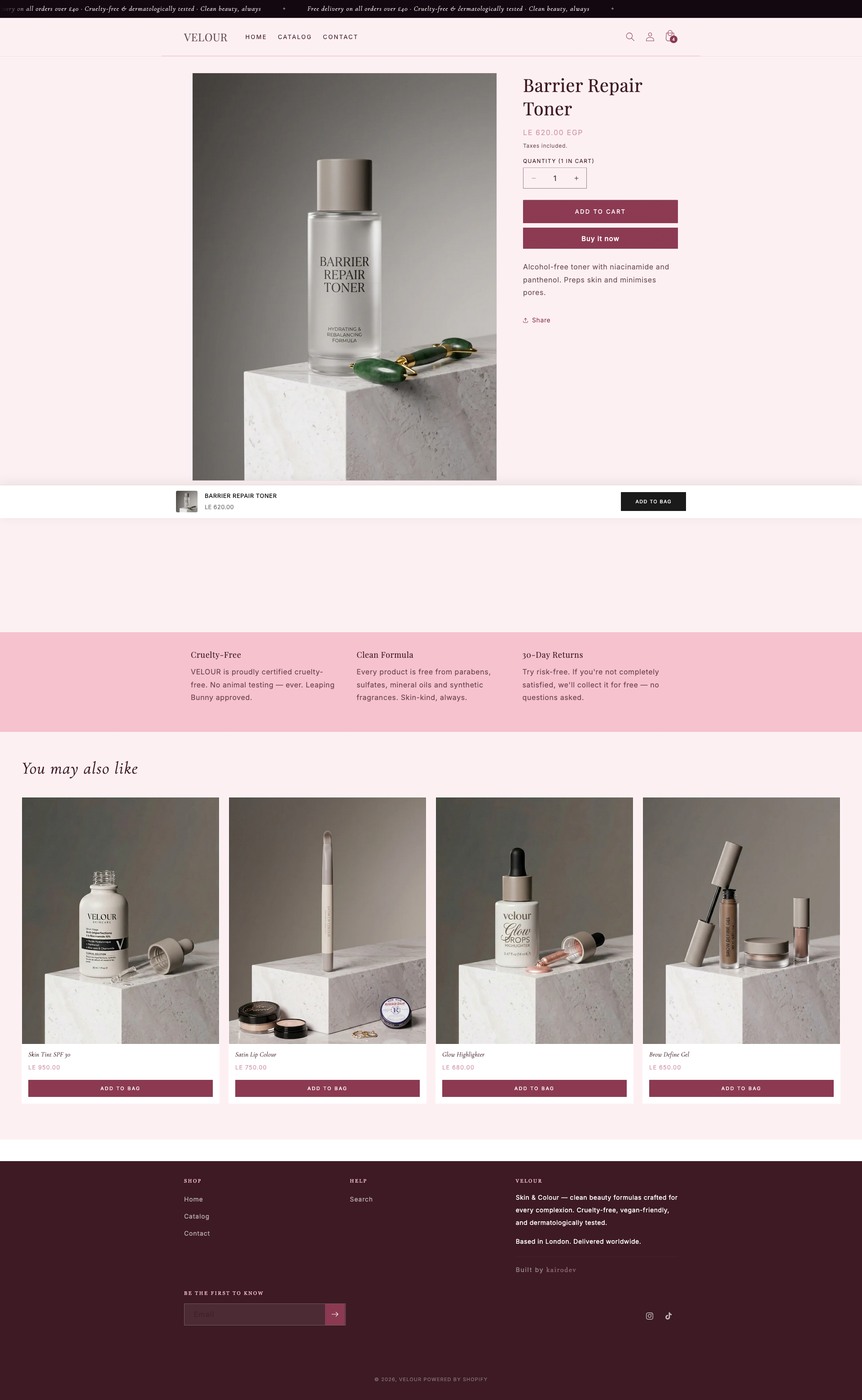 Velour Barrier Repair Toner product page